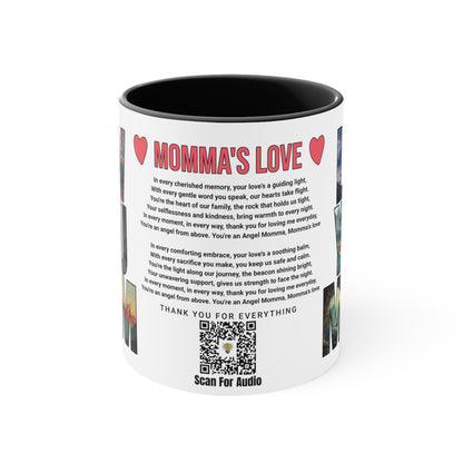 Momma's Love, Mother's Day Gift, Interactive Coffee Mug Gift for Mom, Audio Music Lyrics QR Code Scanning Mug, Two-Tone Accent, 11oz White Mug