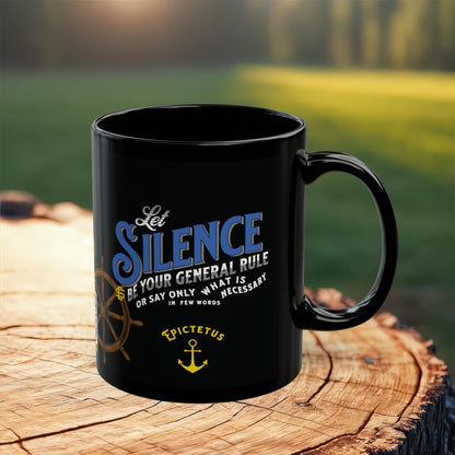 Epictetus Quote Mug - "Let Silence Be Your General Rule" - INTERACTIVE Stoicism Quote Mug - Scannable QR Code - Black Mug