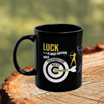 Seneca Quote Mug - "Luck is what happens when preparation meets opportunity." - INTERACTIVE Stoicism Quote Mug - Scannable QR Code - Black Mug