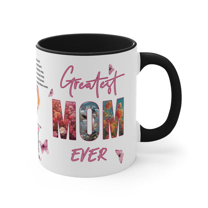 Greatest Mom Ever, Mother's Day Gift, Interactive Coffee Mug Gift for Mom, Audio Music Lyrics QR Code Scanning Mug, Two-Tone Accent, 11oz White Mug