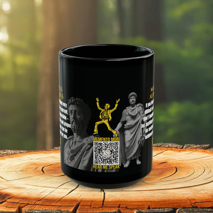 Marcus Aurelius Quote Mug: "If you find something very difficult to achieve yourself" - INTERACTIVE Stoicism Quote Mug - Scannable QR Code - Black Mug