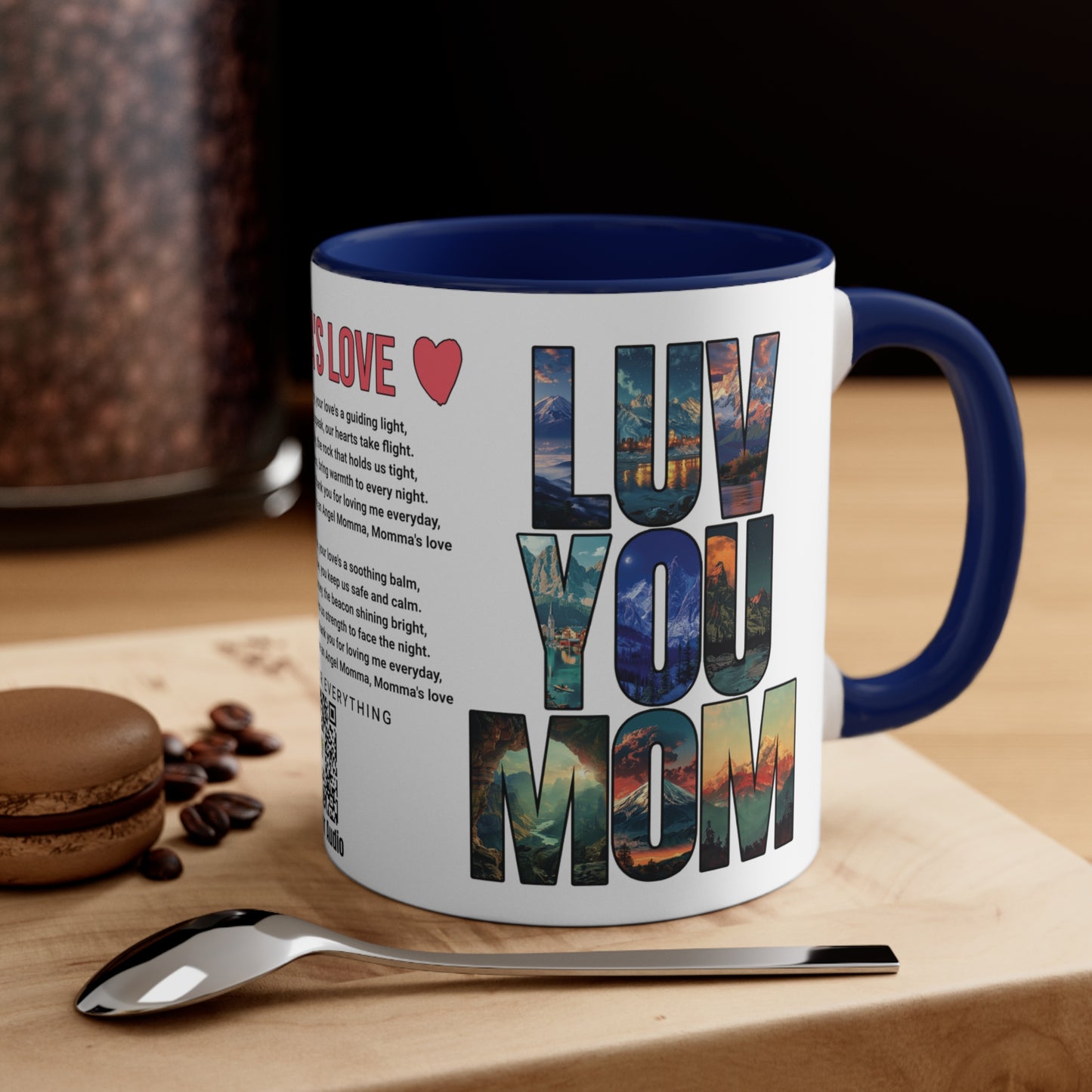 Momma's Love, Mother's Day Gift, Interactive Coffee Mug Gift for Mom, Audio Music Lyrics QR Code Scanning Mug, Two-Tone Accent, 11oz White Mug