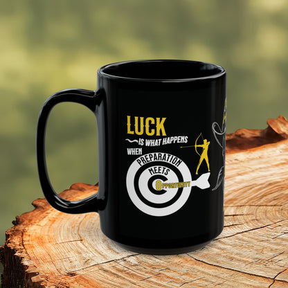 Seneca Quote Mug - "Luck is what happens when preparation meets opportunity." - INTERACTIVE Stoicism Quote Mug - Scannable QR Code - Black Mug