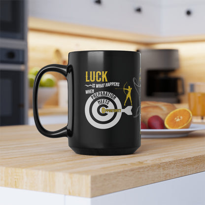 Seneca Quote Mug - "Luck is what happens when preparation meets opportunity." - INTERACTIVE Stoicism Quote Mug - Scannable QR Code - Black Mug