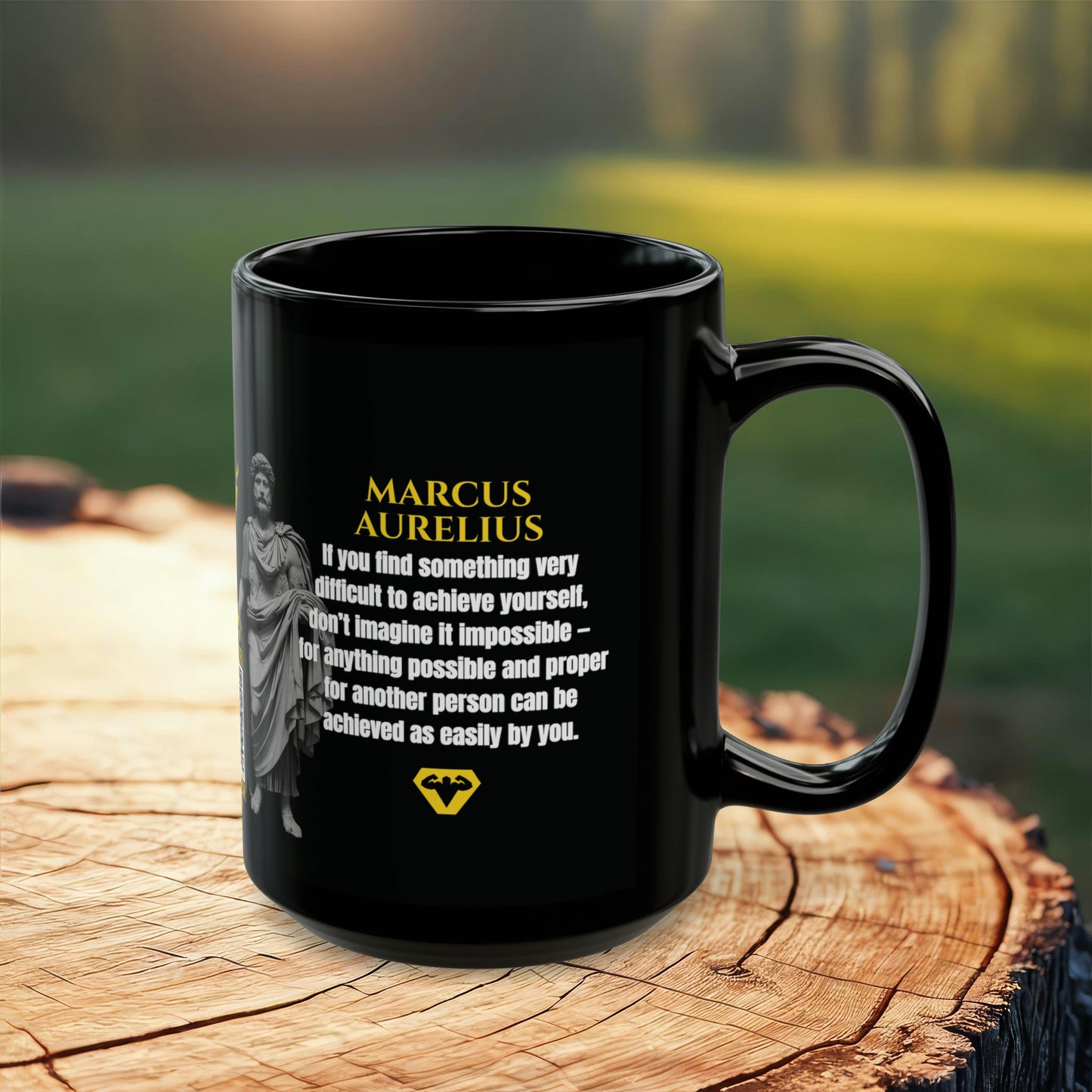 Marcus Aurelius Quote Mug: "If you find something very difficult to achieve yourself" - INTERACTIVE Stoicism Quote Mug - Scannable QR Code - Black Mug