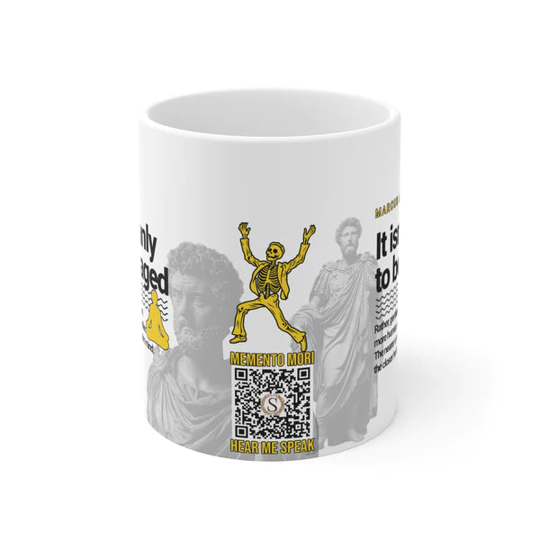 Marcus Aurelius Quote Mug: "It isn't manly to be enraged." - INTERACTIVE Stoicism Quote Mug - Scannable QR Code - Black Mug