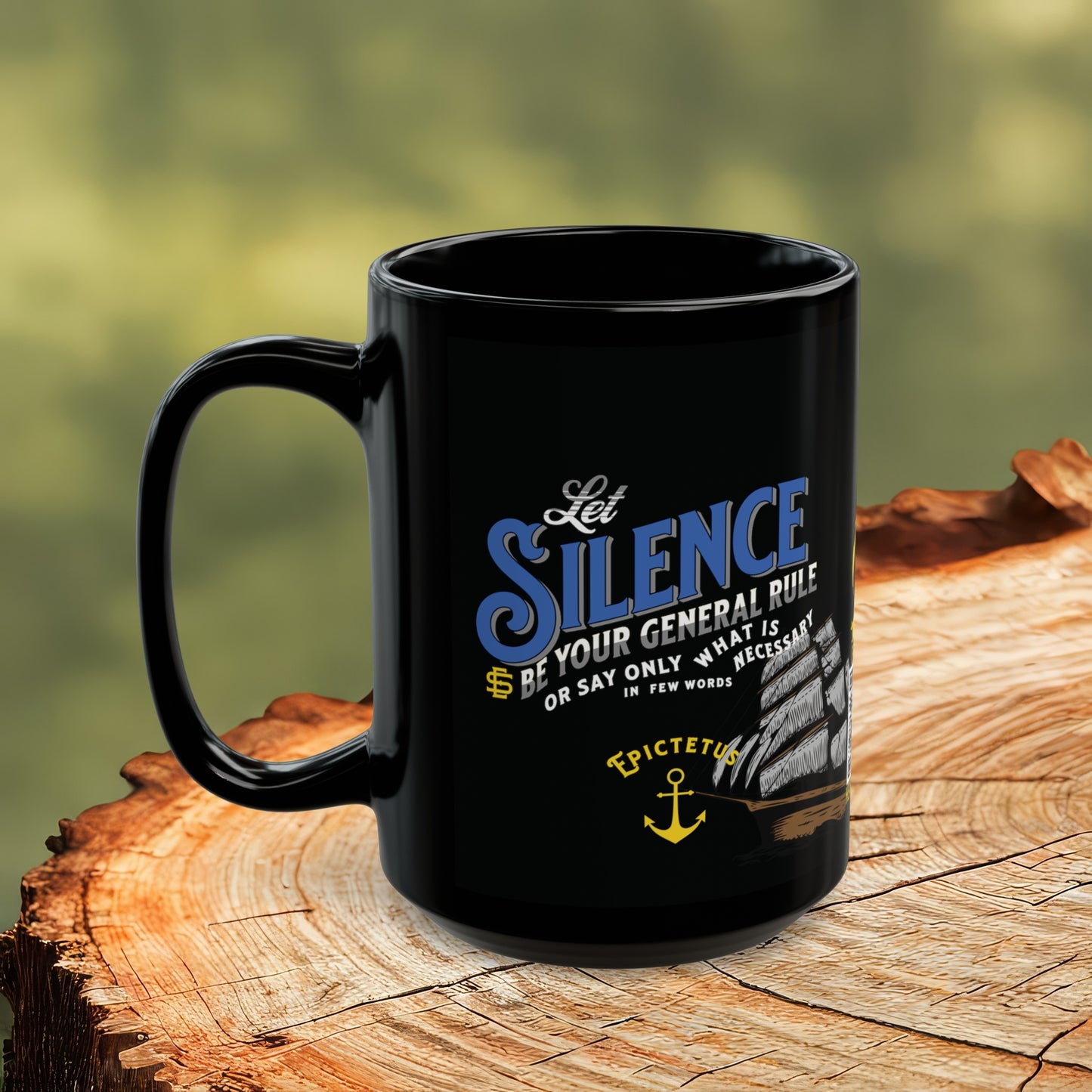 Epictetus Quote Mug - "Let Silence Be Your General Rule" - INTERACTIVE Stoicism Quote Mug - Scannable QR Code - Black Mug