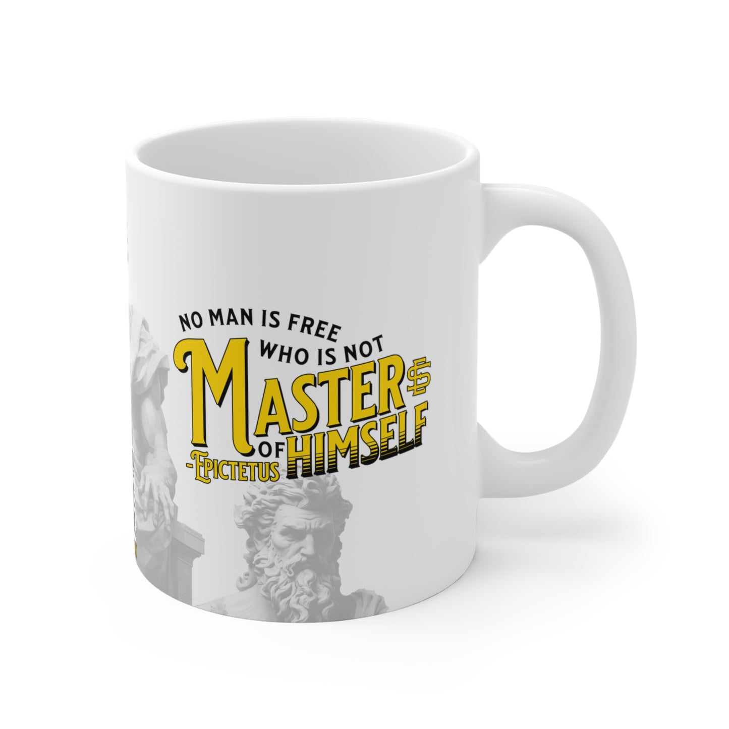 Epictetus Quote Mug - "No man is free who is not master of himself." - INTERACTIVE Stoicism Quote Mug - Scannable QR Code - Black Mug