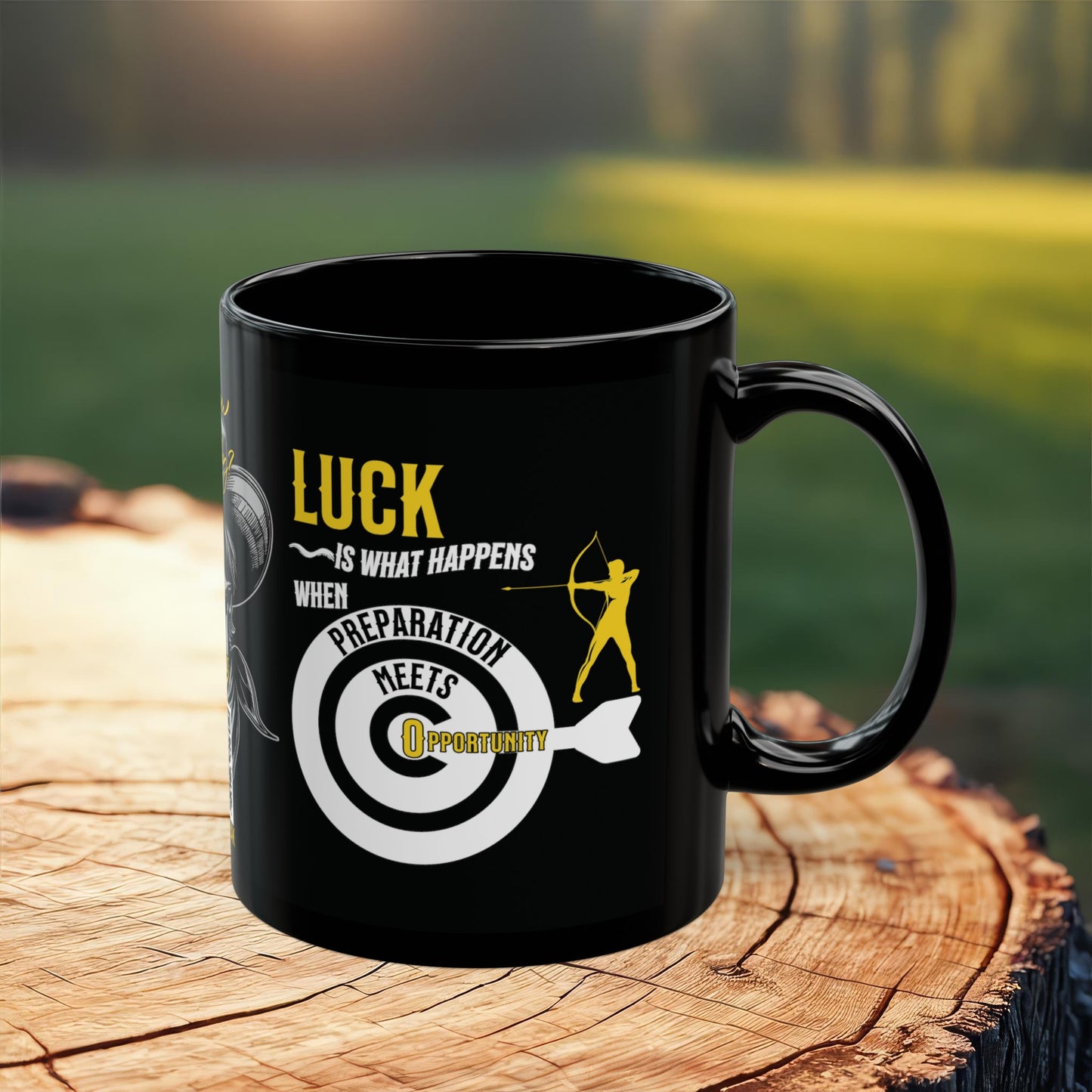 Seneca Quote Mug - "Luck is what happens when preparation meets opportunity." - INTERACTIVE Stoicism Quote Mug - Scannable QR Code - Black Mug