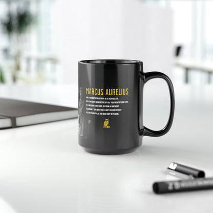 Marcus Aurelius Quote Mug: "Don't return to philosophy as a taskmaster" - INTERACTIVE Stoicism Quote Mug - Scannable QR Code - Black Mug