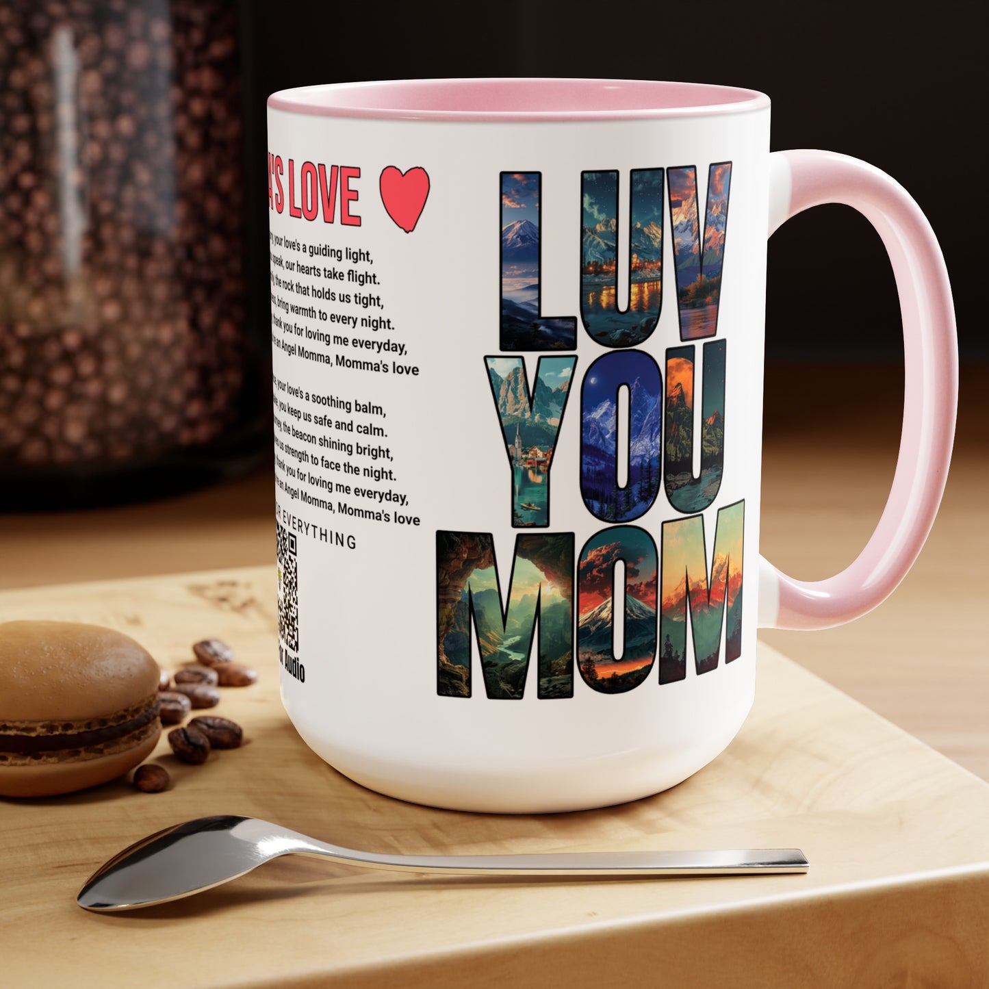 Momma's Love, Mother's Day Gift, Interactive Coffee Mug Gift for Mom, Audio Music Lyrics QR Code Scanning Mug, Two-Tone Accent, 11oz White Mug