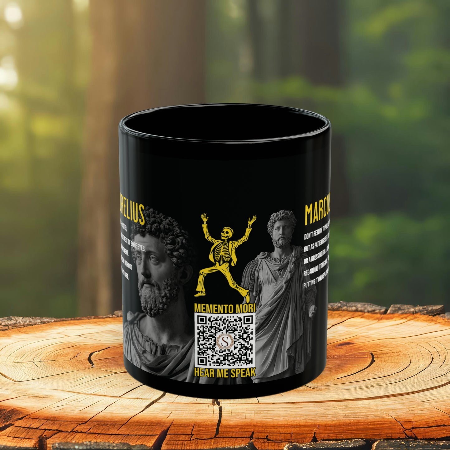 Marcus Aurelius Quote Mug: "Don't return to philosophy as a taskmaster" - INTERACTIVE Stoicism Quote Mug - Scannable QR Code - Black Mug