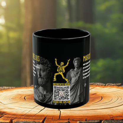 Marcus Aurelius Quote Mug: "Don't return to philosophy as a taskmaster" - INTERACTIVE Stoicism Quote Mug - Scannable QR Code - Black Mug