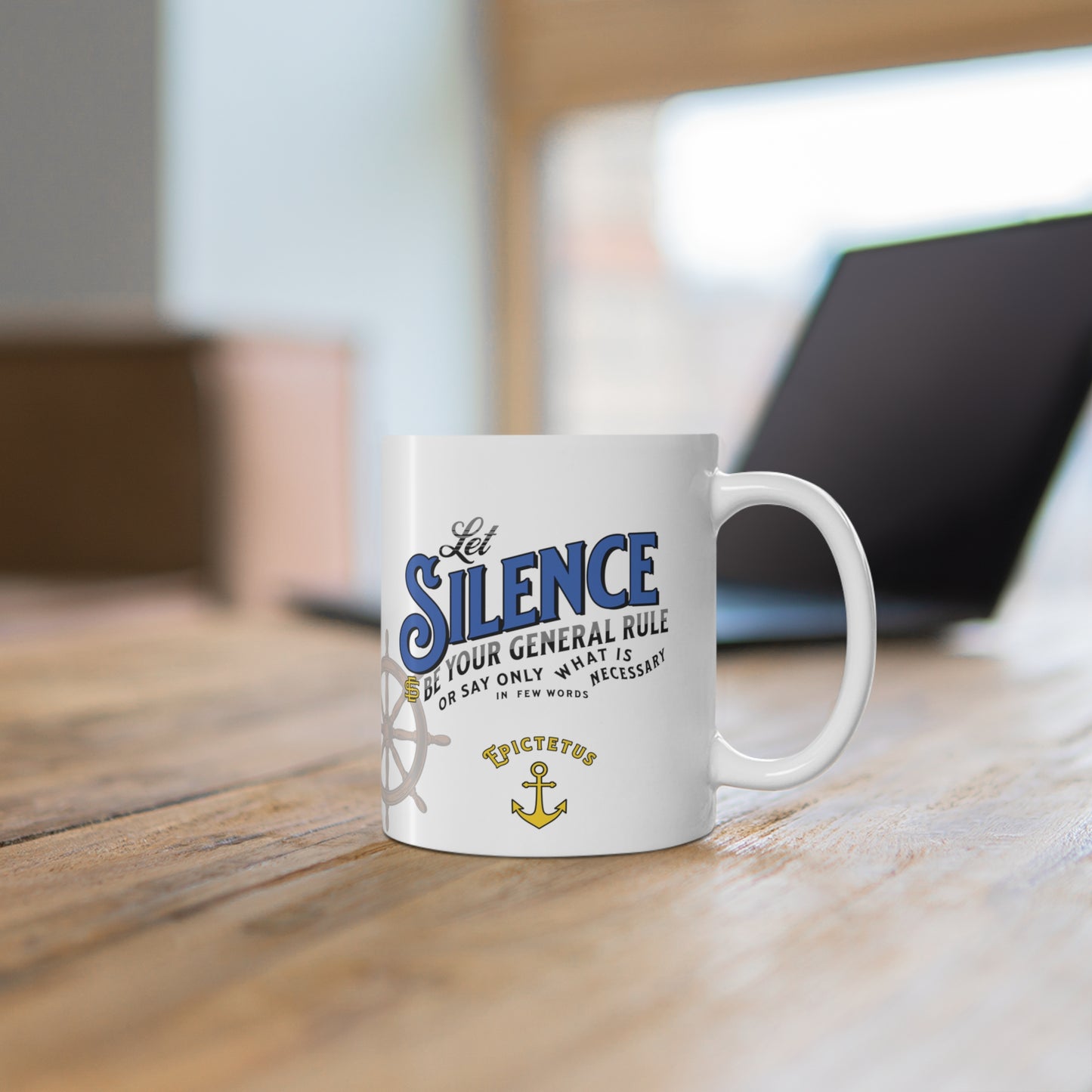 Epictetus Quote Mug - "Let Silence Be Your General Rule" - INTERACTIVE Stoicism Quote Mug - Scannable QR Code - Black Mug