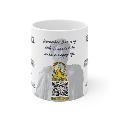 Marcus Aurelius Quote Mug - "Confine yourself to the present. Remember that very little is needed to make a happy life." - INTERACTIVE Stoicism Quote Mug - Scannable QR Code - Black Mug