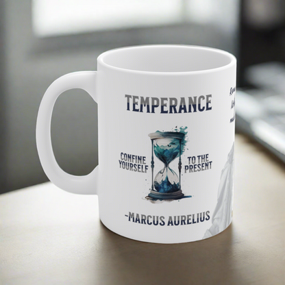 Marcus Aurelius Quote Mug - "Confine yourself to the present. Remember that very little is needed to make a happy life." - INTERACTIVE Stoicism Quote Mug - Scannable QR Code - Black Mug