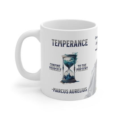 Marcus Aurelius Quote Mug - "Confine yourself to the present. Remember that very little is needed to make a happy life." - INTERACTIVE Stoicism Quote Mug - Scannable QR Code - Black Mug