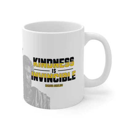 Marcus Aurelius Quote Mug: "Kindness is Invincible." - INTERACTIVE Stoicism Quote Mug - Scannable QR Code - Black Mug