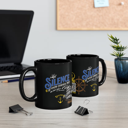 Epictetus Quote Mug - "Let Silence Be Your General Rule" - INTERACTIVE Stoicism Quote Mug - Scannable QR Code - Black Mug