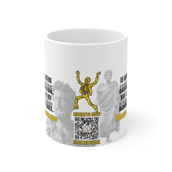 Marcus Aurelius Quote Mug: "What Stands in the Way, Becomes the Way." - INTERACTIVE Stoicism Quote Mug - Scannable QR Code - Black Mug