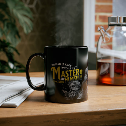 Epictetus Quote Mug - "No man is free who is not master of himself." - INTERACTIVE Stoicism Quote Mug - Scannable QR Code - Black Mug