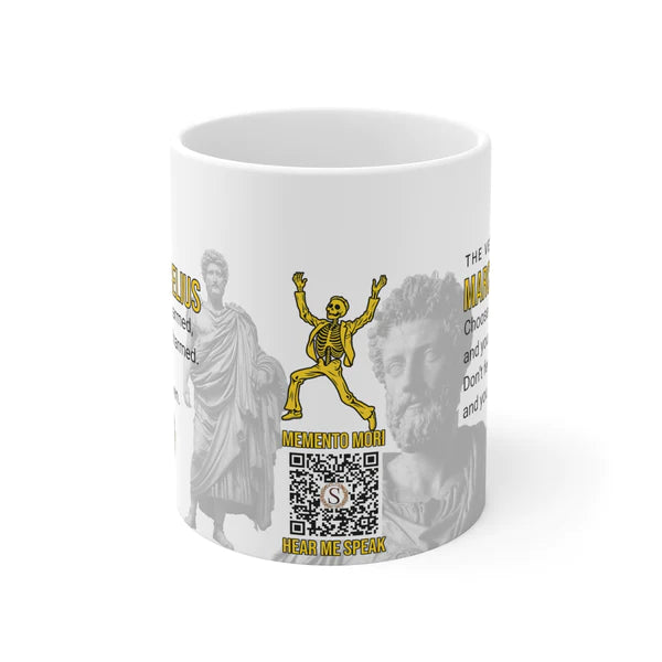 Marcus Aurelius Quote Mug - "Choose Not To Be Harmed" - INTERACTIVE Stoicism Quote Mug - Scannable QR Code - Black Mug