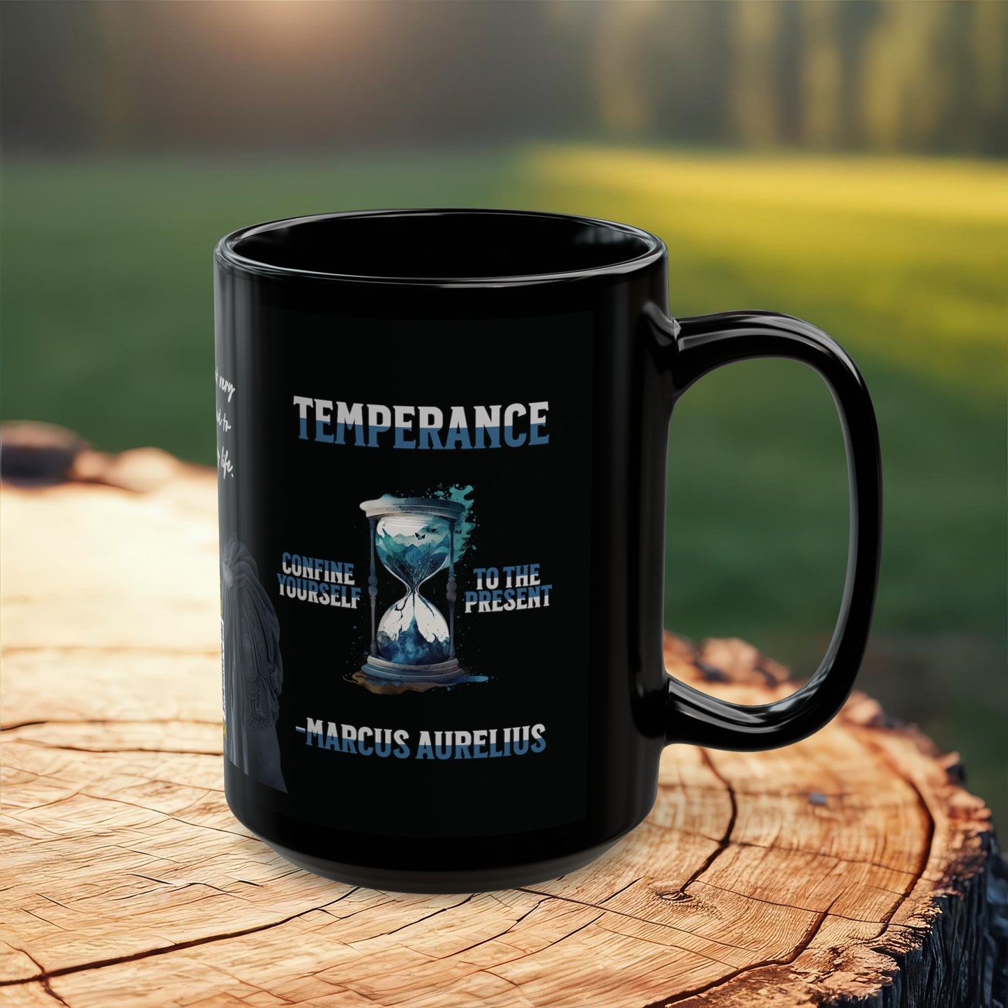 Marcus Aurelius Quote Mug - "Confine yourself to the present. Remember that very little is needed to make a happy life." - INTERACTIVE Stoicism Quote Mug - Scannable QR Code - Black Mug