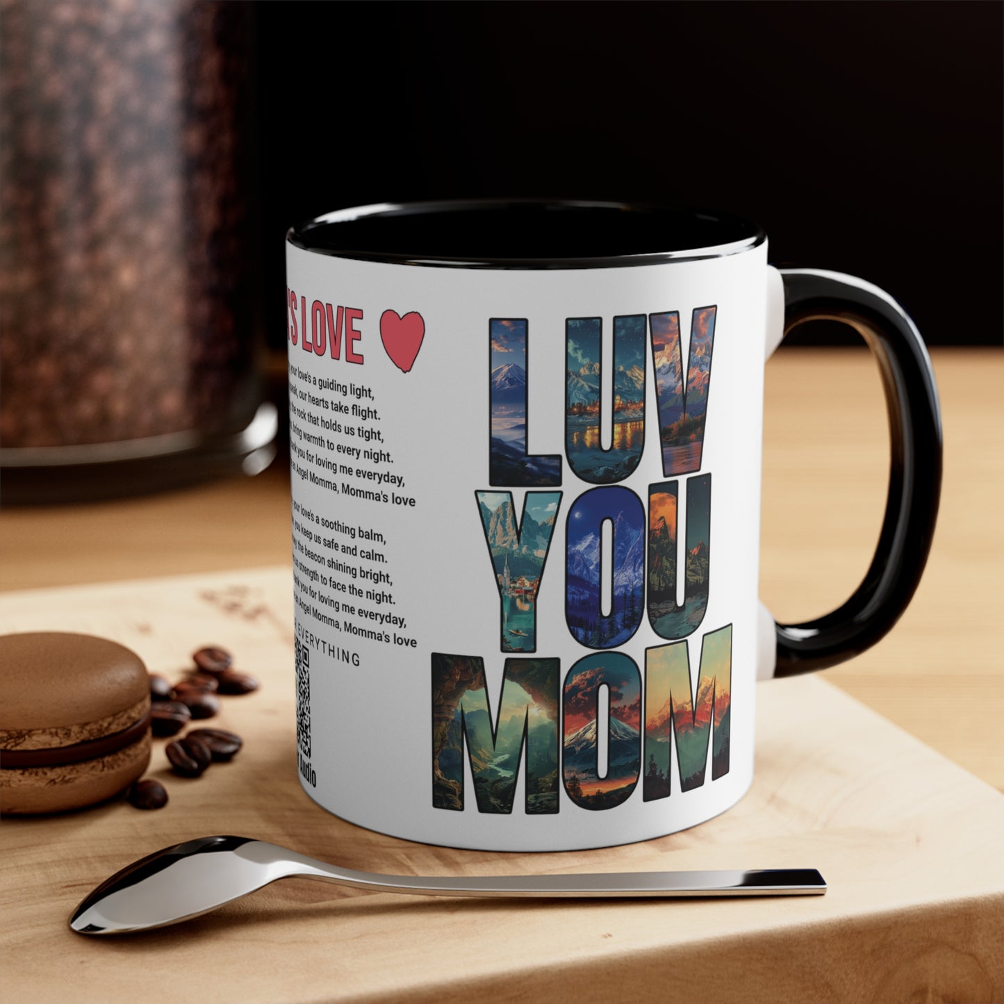 Momma's Love, Mother's Day Gift, Interactive Coffee Mug Gift for Mom, Audio Music Lyrics QR Code Scanning Mug, Two-Tone Accent, 11oz White Mug