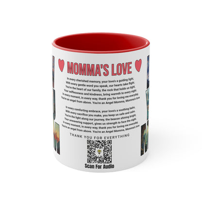 Momma's Love, Mother's Day Gift, Interactive Coffee Mug Gift for Mom, Audio Music Lyrics QR Code Scanning Mug, Two-Tone Accent, 11oz White Mug