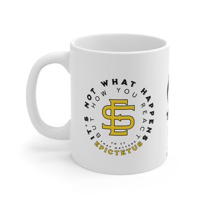 Epictetus Quote Mug - "It's not what happens but how you react to it that matters." - INTERACTIVE Stoicism Quote Mug - Scannable QR Code - Black Mug