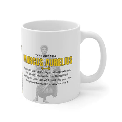 Marcus Aurelius Quote Mug: "If you are distressed by anything external" - INTERACTIVE Stoicism Quote Mug - Scannable QR Code - Black Mug