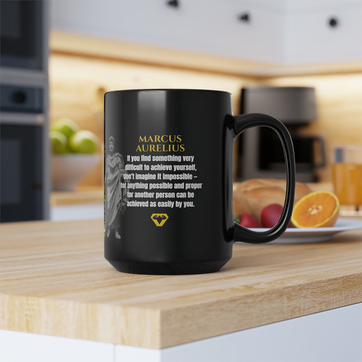 Marcus Aurelius Quote Mug: "If you find something very difficult to achieve yourself" - INTERACTIVE Stoicism Quote Mug - Scannable QR Code - Black Mug