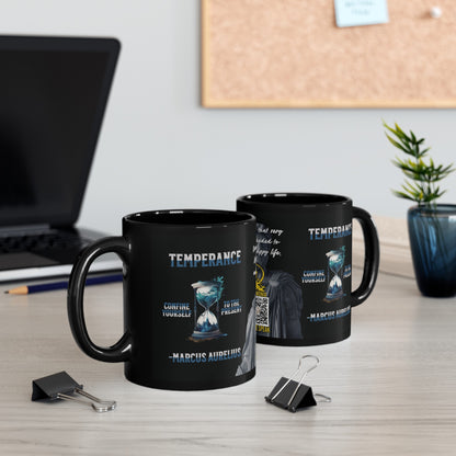 Marcus Aurelius Quote Mug - "Confine yourself to the present. Remember that very little is needed to make a happy life." - INTERACTIVE Stoicism Quote Mug - Scannable QR Code - Black Mug