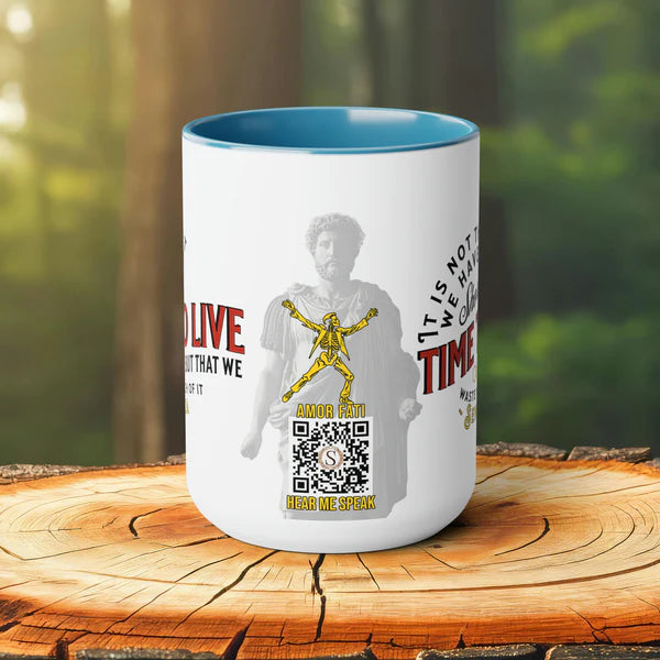 Seneca Quote Mug: "It is not that we have a short time to live" - INTERACTIVE Quote Mug - Scannable QR Code - Black Mug