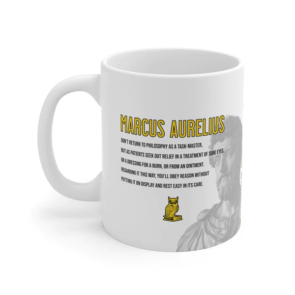 Marcus Aurelius Quote Mug: "Don't return to philosophy as a taskmaster" - INTERACTIVE Stoicism Quote Mug - Scannable QR Code - Black Mug