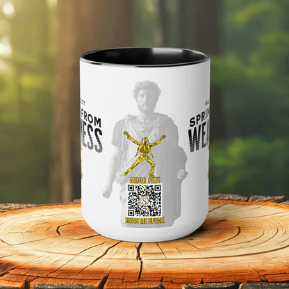 Seneca Quote Mug: "All cruelty springs from weakness" - INTERACTIVE Stoicism Quote Mug - Scannable QR Code - Black Mug