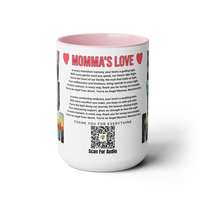 Momma's Love, Mother's Day Gift, Interactive Coffee Mug Gift for Mom, Audio Music Lyrics QR Code Scanning Mug, Two-Tone Accent, 11oz White Mug