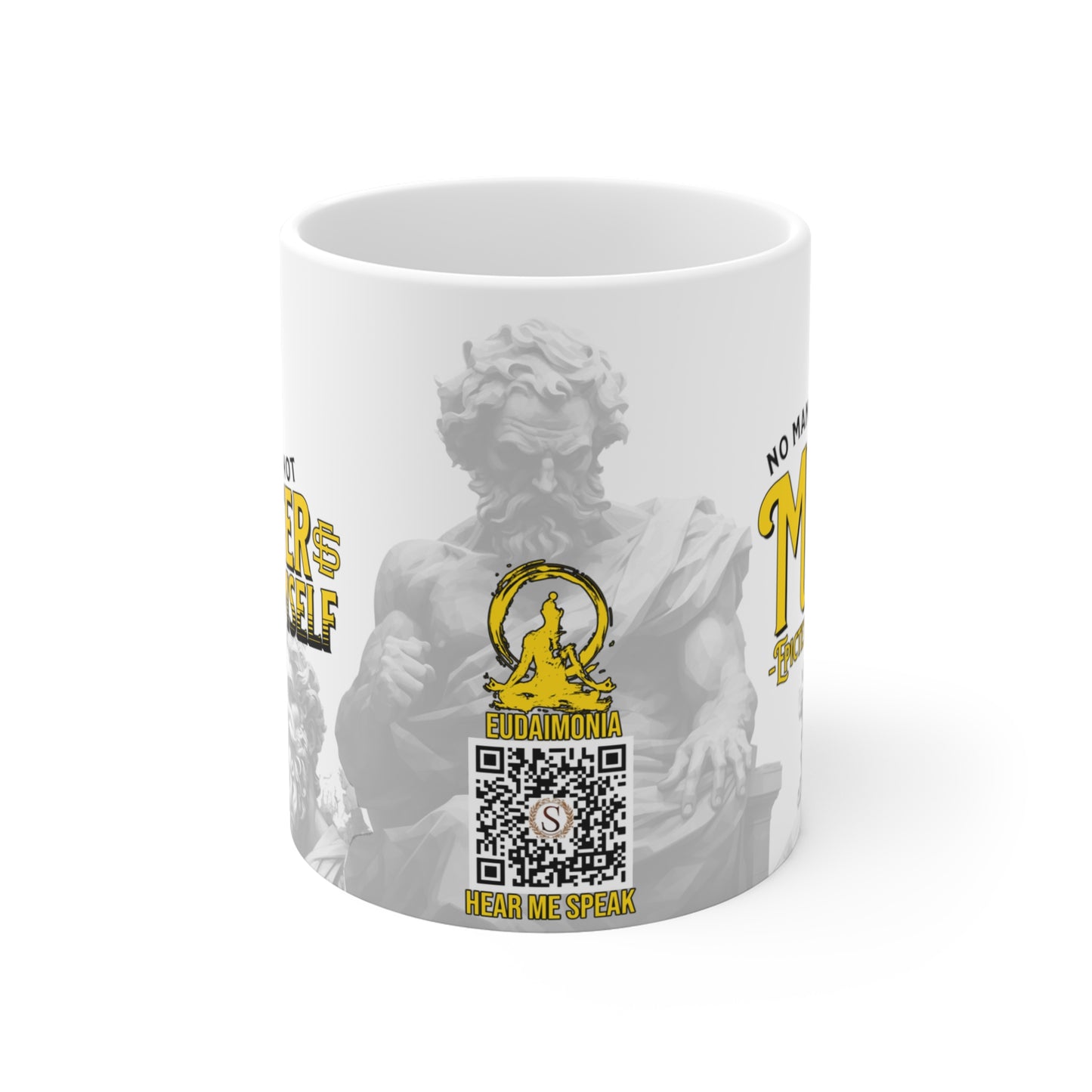 Epictetus Quote Mug - "No man is free who is not master of himself." - INTERACTIVE Stoicism Quote Mug - Scannable QR Code - Black Mug