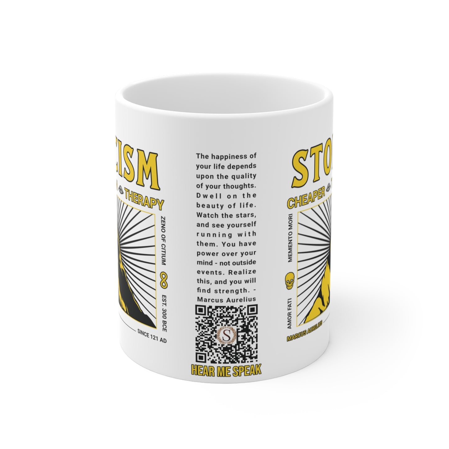 Marcus Aurelius Quote Mug - CHEAPER THAN THERAPY - Stoicism Compilation INTERACTIVE Quote Mug - Amor Fati - Memento Mori